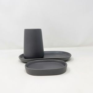 3pc Moda NY Stoneware Bath Accessory Set Gray